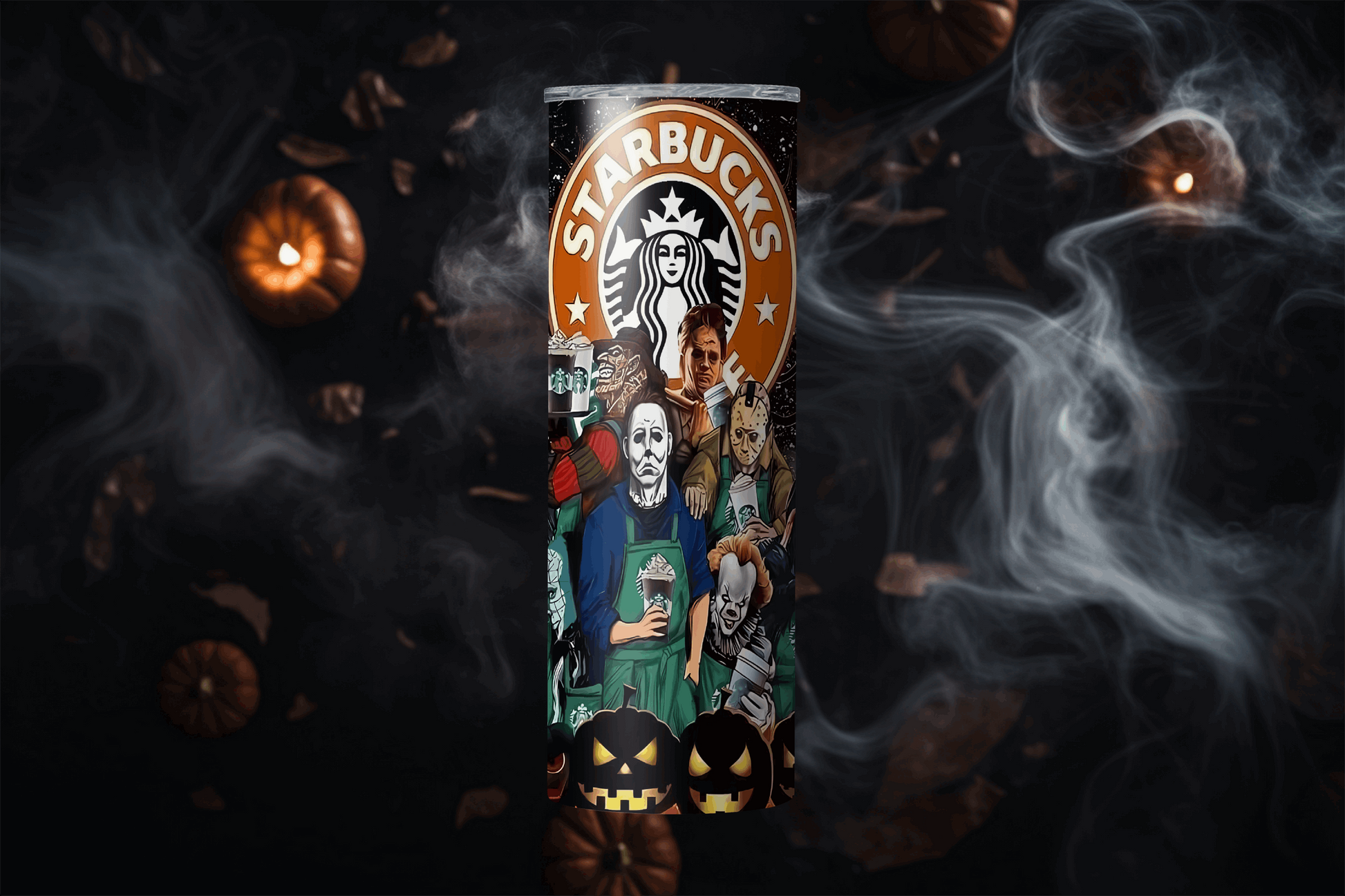 20oz Starbucks and tumbler by Macies Handmade Treasures featuring a Halloween horror character design