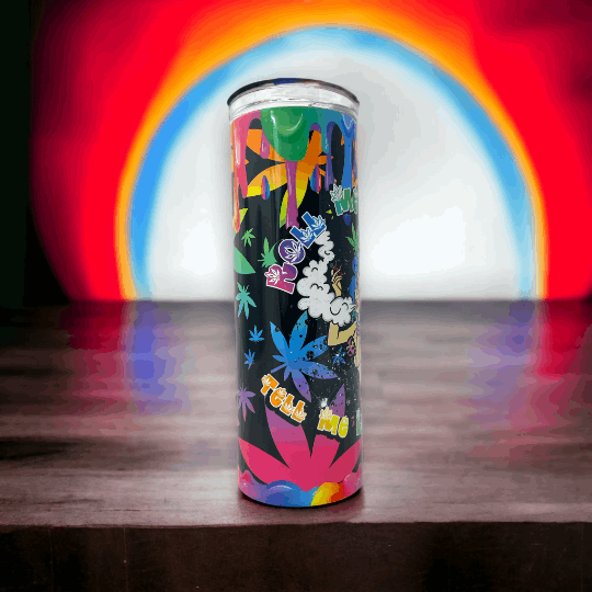 20oz Starbucks tumbler mermaid with colorful cannabis leaf design and drip paint accents