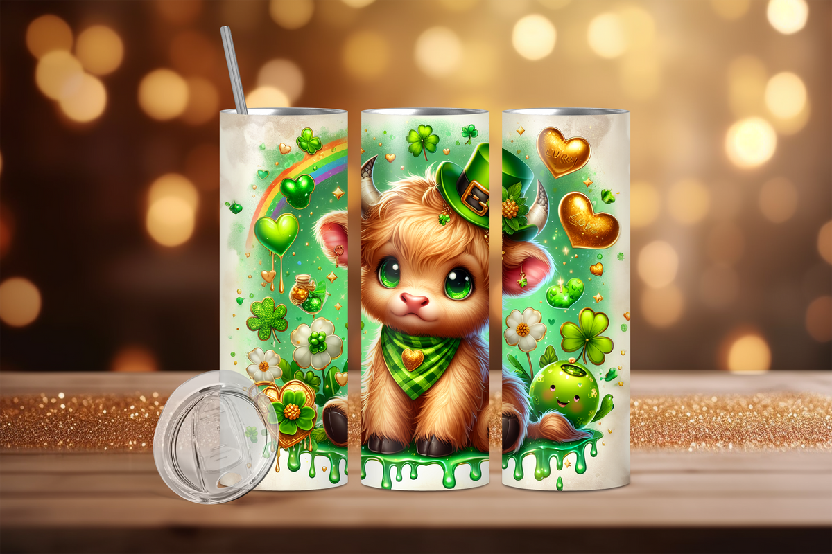 Photo of St Patty Day Cow with Hat & Golden Hearts – 20 oz Tumbler