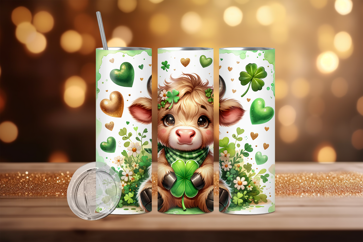 Photo of St Patrick's Day Cow with Clovers & Hearts – 20 oz Tumbler