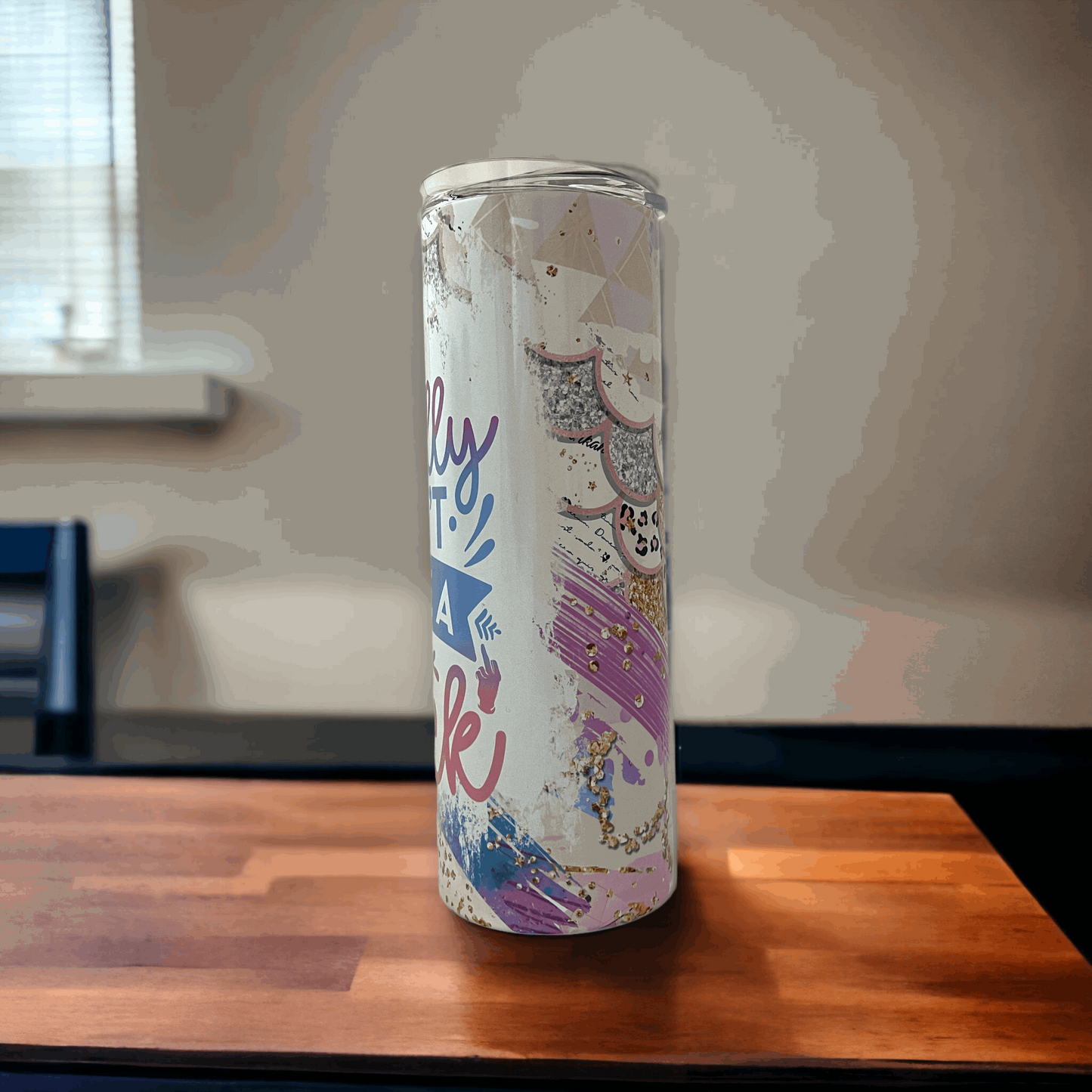 20oz yeti 20oz rambler tumbler with colorful abstract design and personalized glitter accents