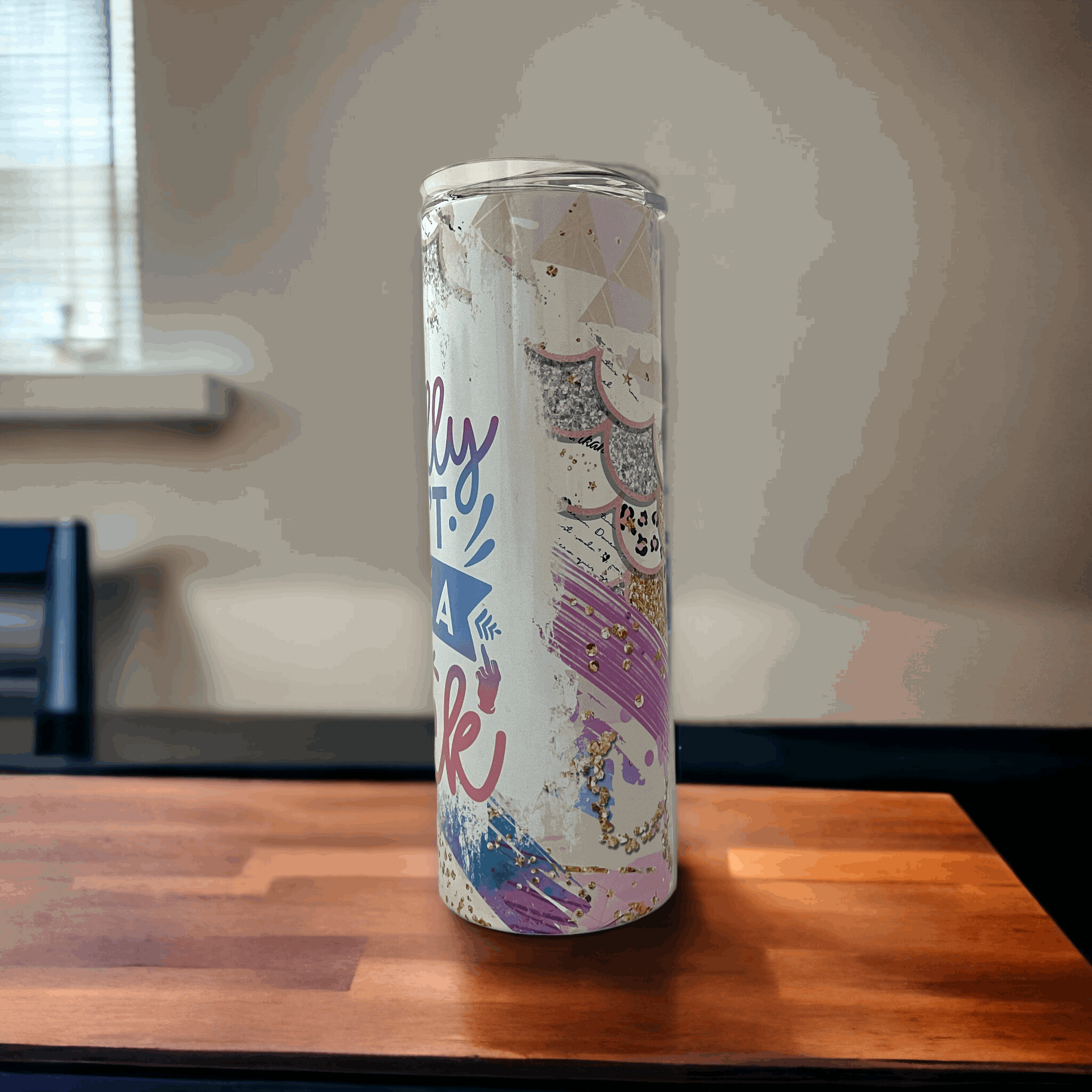 20oz yeti 20oz rambler tumbler with colorful abstract design and personalized glitter accents