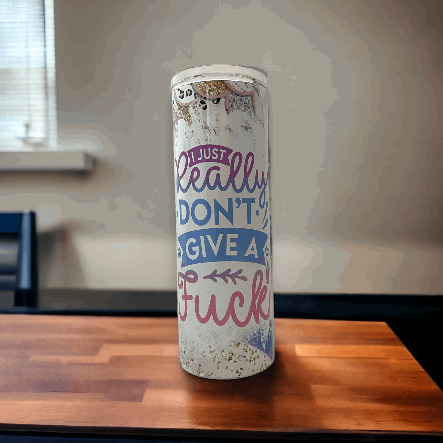 20oz Yeti 20oz rambler tumbler with white distressed finish and bold colorful text design