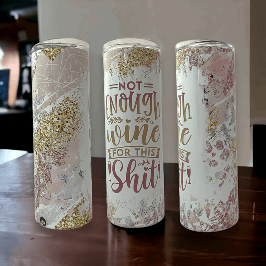 20oz white and gold Macies Handmade Treasure's yeti tumbler wine with whimsical text and glitter design