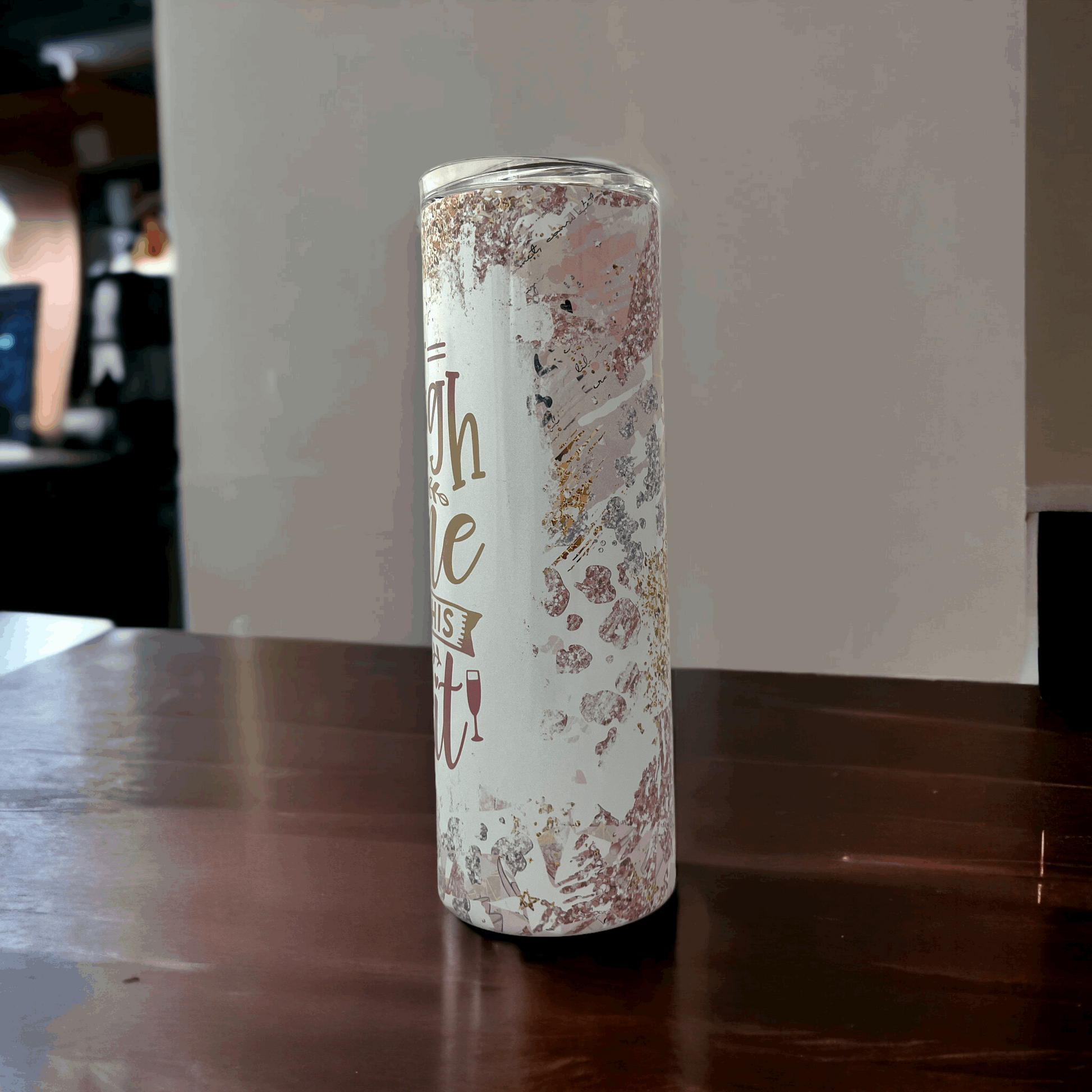 20oz white and rose gold marble designed Macies Handmade Treasure's yeti tumbler wine with personalized text