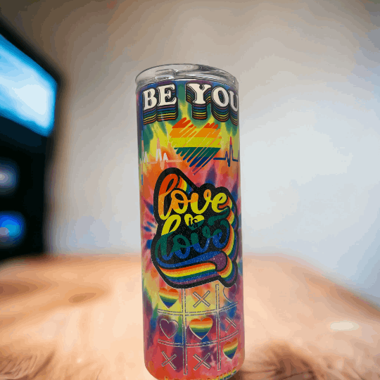 20oz colorful tie-dye yeti tumbler yeti with Be You and Love is Love design from Macies Handmade Treasure's